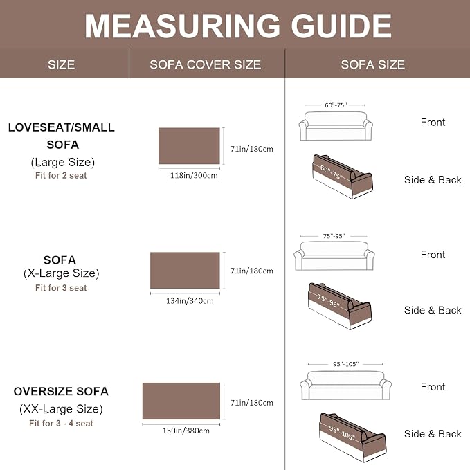 VClife Boho Couch Cover, Non Slip Soft Couch Covers for 3 Cushion Couch Sofa Pet Friendly, Irregular Vintage Brown Off-White Scraped Texture Furniture Protector Sofa Slipcover for Dog, 71" X 134" - Image 2