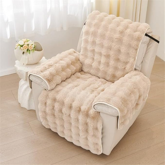 Plush Recliner Slipcover Home Faux Fur Fluffy Recliner Chair Slipcover Non Slip Back Fuzzy Fluffy Reclining Couch Cover Soft Comfort Sofa Slipcover Washable Furniture Protector (Camel) by Triflice
