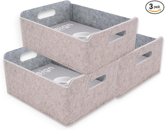Welaxy Storage Baskets Collapsible Felt Storage bin Foldable Shelf Drawers Organizers for Kids Pet Toys magazine Books Clothes Closet Cabinet decluttering (Oatmeal +Gray) by Welaxy
