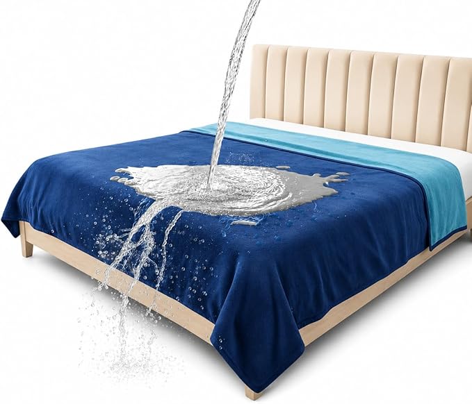 Queen Size Waterproof Blanket – Stain-Proof, Spill-Proof Flannel Blanket for Bed, Couch, Kids & Pets Protection, Reversible Splash-Proof Design (Navy Blue & Abyss Green, 80x90) by BeddingAid