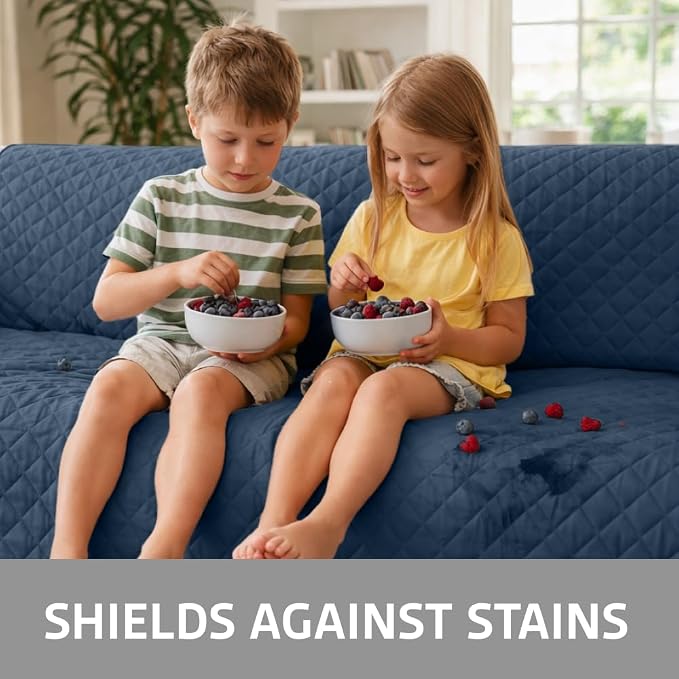 Sofa Shield 100% Waterproof Couch Cover with Patented Straps, Slip and Stain Resistant, Machine Washable Sofa Slipcover for Dogs Cats Pets & Kids, 30x30 inch Seat, Sectional Corner, Navy - Image 4