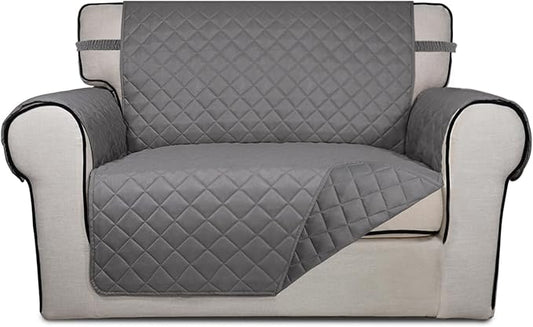 PureFit Reversible Quilted Sofa Cover Dog Couch Covers for Sofa, 28 in | Gray/Gray, Water Resistant Couch Protector, Washable Pet Couch Cover with Non Slip and Elastic Straps For Kids by PureFit