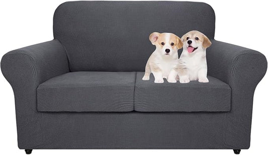 MAXIJIN 2 Piece Couch Covers for 2 Cushion Couch Super Stretch Loveseat Slipcover Dogs Pet Proof Fitted Furniture Protector Spandex Non Slip Sofa Love Seat Cover Washable (Loveseat, Gray) by MAXIJIN