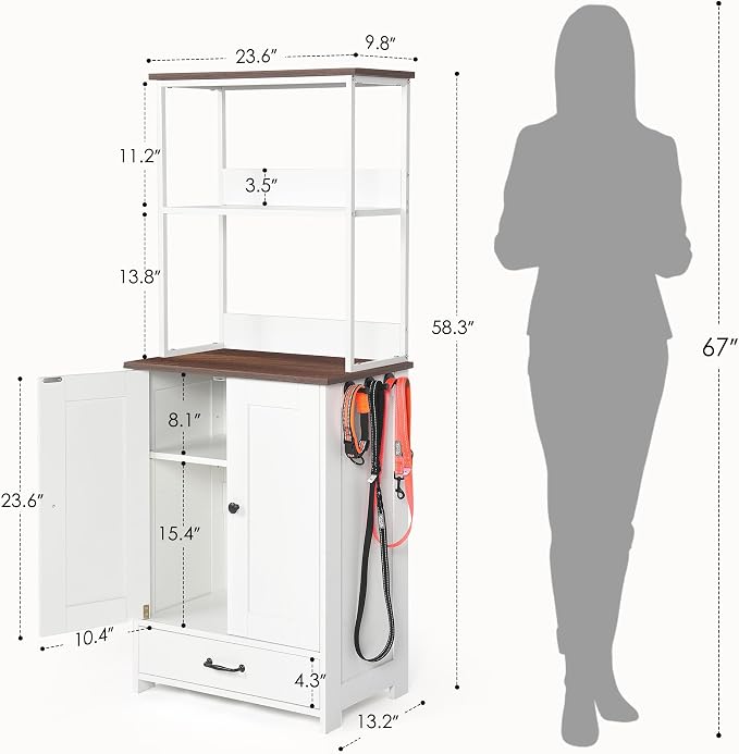 Pet Feeding Station Storage Cabinet with Bowls and Rack, Adjustable Panel,Pet Feeder Station for Dogs Cats for Feeding & Watering Supplies with 2-Level Shelving - Image 2