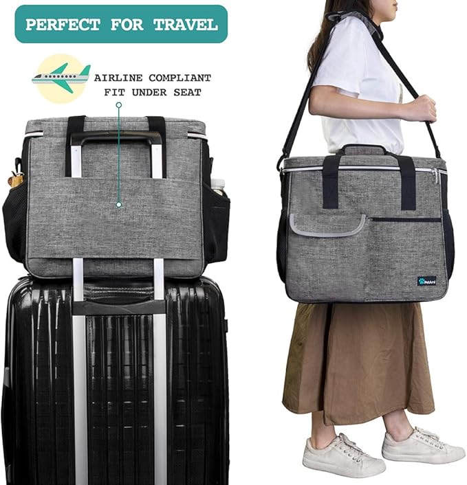 PetAmi Dog Travel Bag Organizer, Pet Travel Kit with 2 Food Containers & 2 Collapsible Dog Bowls, Pet Supplies Tote with Luggage Sleeve, Weekend Road Trip Camping Essentials, Gray, Large - Image 5