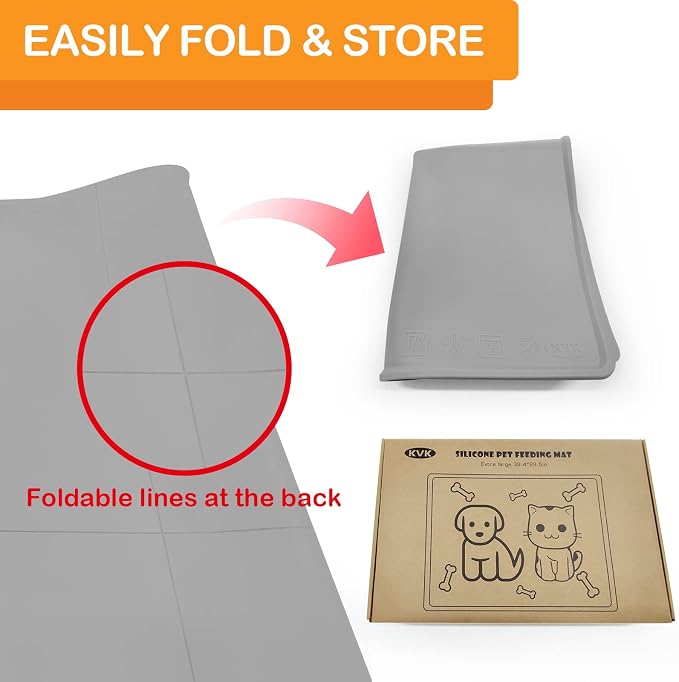 KVK Pet Food Mat Pet Feeding Mat Silicone Placemat for Dog and Cat Food Water Bowl Dog Food Mats for Floors Non Slip Waterproof Anti-bite Cool Grey 39.4X29.5in - Image 4