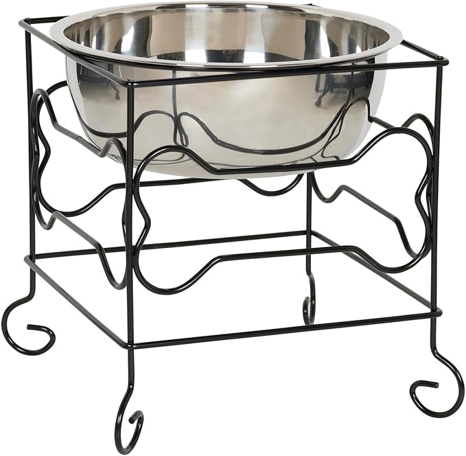 YML Wrought Iron Stand with Stainless Steel Dog Bowl, Large by YML