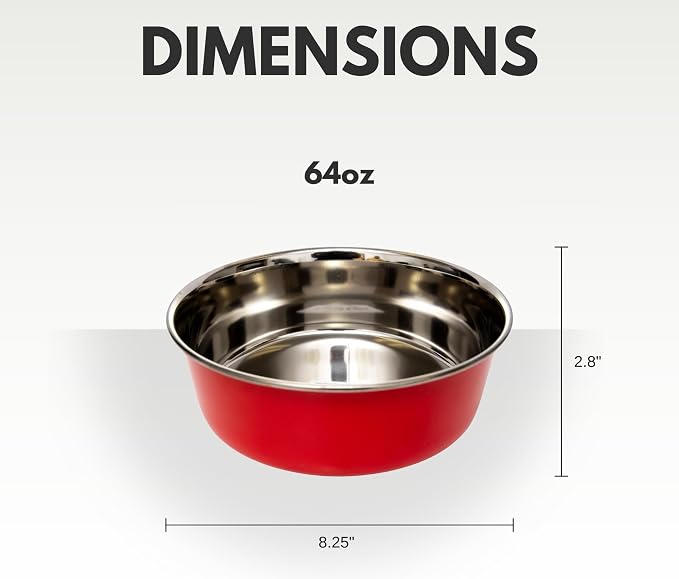 Country Living Set of 2 Heavy Gauge Stainless Steel Dog Bowls - Non-Skid, Durable & Rust-Resistant - Perfect for Food & Water - Vibrant Red, 64 oz Capacity - Image 3