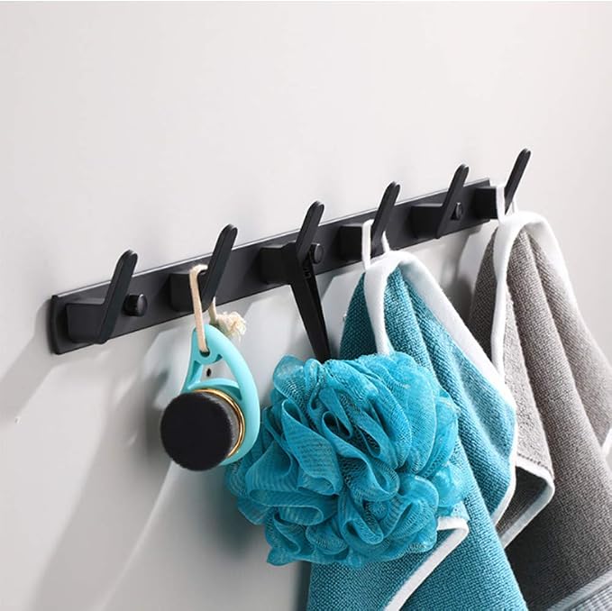 Wall Mounted Coat Rack, 6 Hooks, 21.7"x1.3", Modern, Black, 2 Pcs | Space Aluminum, Rustproof, for Hallway, Entryway, Hanging Holder for Clothes, Towel, Backpack, 40 lbs Capacity, Easy Install - Image 10