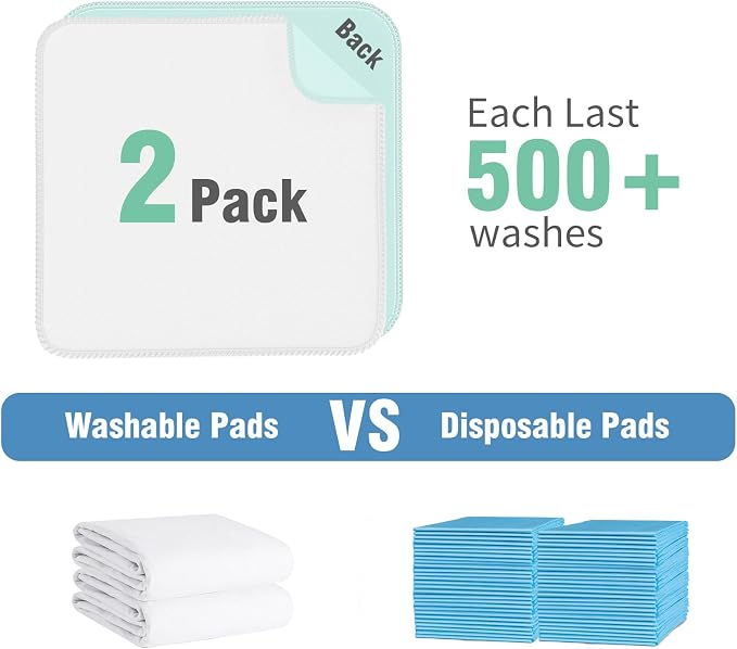SCLOSE Washable Pee Pads for Dogs 2 Pack, 34" x 36" Waterproof Incontinence Bed Pads for Adults, Elderly and Kids, Nursing Pads, Chucks Pads, Super Asorbent Dog Training Pads, White & Green - Image 6