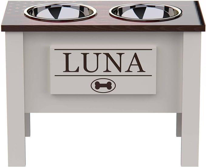Elevated Dog Bowls for Large Dogs, Personalized Food Stand for Large Breed | Farmhouse Style, Elevated Wood Stand, Storage Container, Stainless Steel Bowls, Raised Anti-Slip Feeder, Made in USA by GrooveThisWoodshop