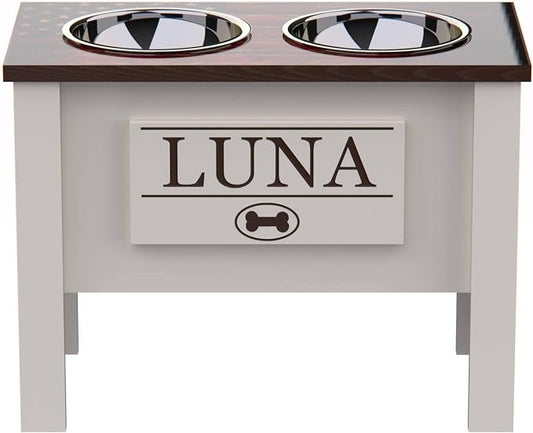 Elevated Dog Bowls for Large Dogs, Personalized Food Stand for Large Breed | Farmhouse Style, Elevated Wood Stand, Storage Container, Stainless Steel Bowls, Raised Anti-Slip Feeder, Made in USA by GrooveThisWoodshop