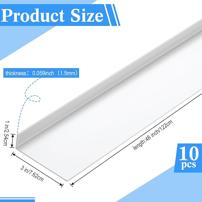 Sasylvia 10 Pcs 3 x 1 x 48 Inches Wall Corner Protector Guards, Avoid Scratching Scuffs, White Vinyl Corner Trim Molding, Ease Install & Cleaning for Door Countertop Furniture Cabinet Protection - Image 2