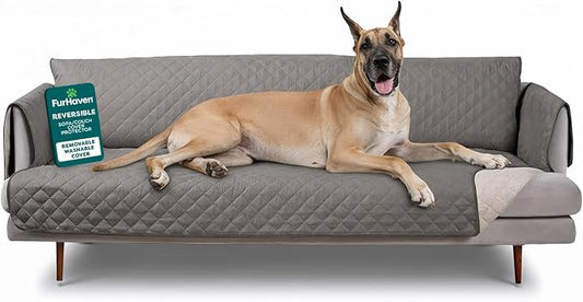 FurHaven Water-Resistant Sofa Cover for Dogs & Cats, Reversible Couch Protector with Secure Straps and Pinsonic Quilted Fabric, Machine Washable Couch Cover, XL Sofa, Gray Mist by FurHaven