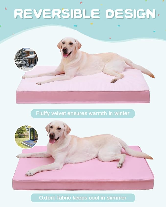 KSIIA Orthopedic Dog Bed for Large Dogs with Waterproof Lining, Pink, 41x27 | Deluxe Soft Plush Dog Crate Bed, Washable Pet Mat with Removable Cover & Egg Crate Foam for Large Dogs Sleeping & Relaxing - Image 4