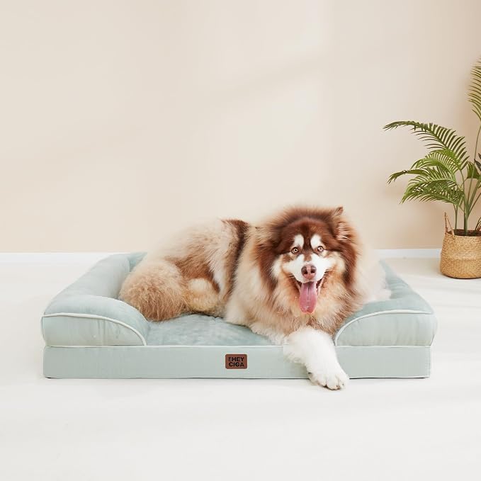 EHEYCIGA Orthopedic XXL Dog Bed, Waterproof Washable XL Big Pet Bed 48" | Non-Slip Bottom and Egg-Crate Memory Foam Extra Large Pet Couch Bed with Washable Removable Cover, Sage Green - Image 8