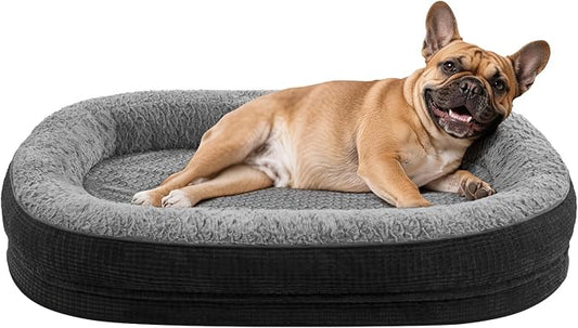 JOEJOY Orthopedic Dog Bed for Medium Dogs, Egg-Crate Memory Foam Pet Bed with Bolster Sides, Waterproof Lining, Removable Washable Cover & Non-Slip Bottom, Black by JOEJOY