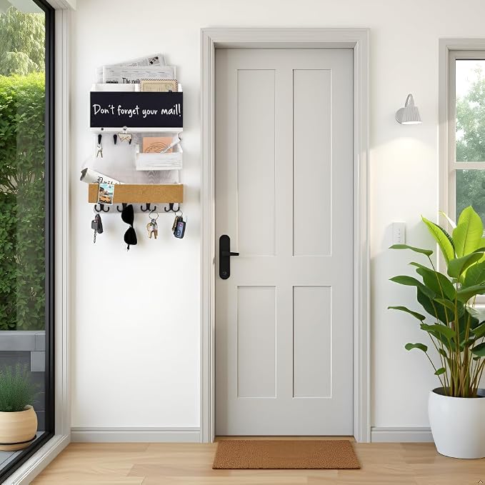 Mail Organizer Wall Mount，Key Holder Mail and Key Organizer for Wall with Shelf, Chalkboard, Corkboard, Home Decor for Room Office Entryway(Ivory White) - Image 6