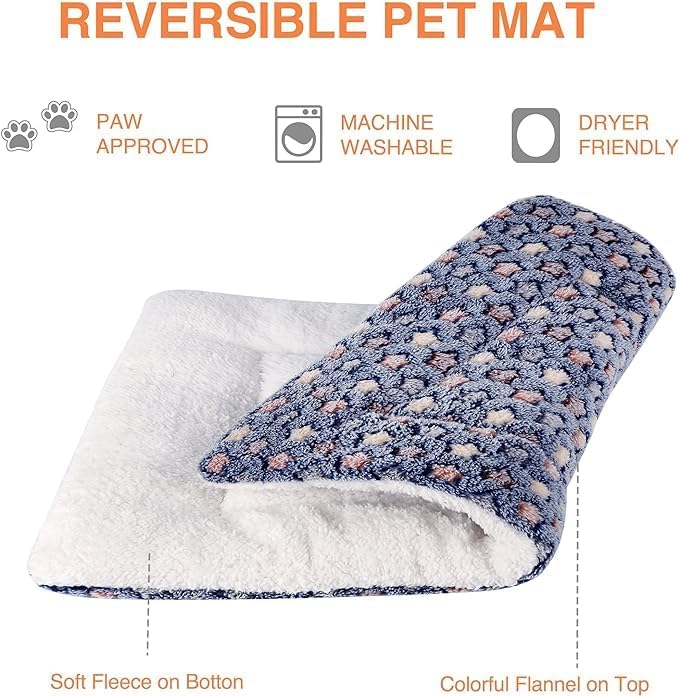 Mora Pets Dog Bed Crate Pad Ultra Soft Pet Bed with Cute Star Print Washable Reversible for Large Medium Small Dogs 21 x 12 inch 2 Pack Pink and Dark Blue - Image 3