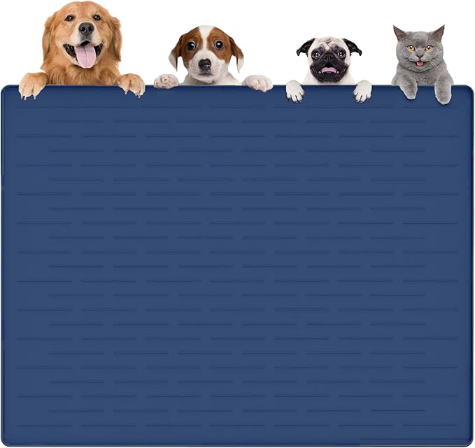 Largest Dog Food Mat, 48"x32" Silicone Dog and Cat Mat for Food and Water Bowls, Thinken Waterproof Non-Slip XXXL Pet Feeding Mat for Floors (Dark Blue) by Goldleaf