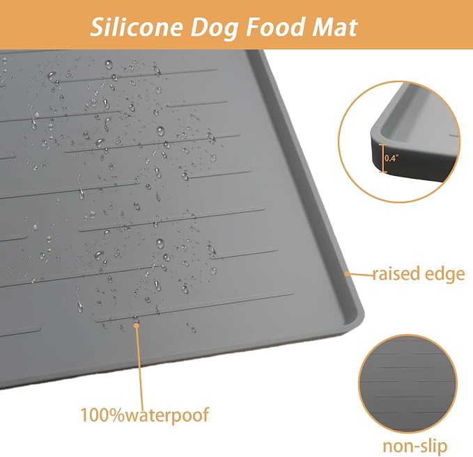 24" x 16" Dog Food Mat, Silicone Pet Mats for Food and Water, Nonslip Pet Feeding Mats for Floors, Dog Cat Bowl Mat with Raised Edges, Beige - Image 5