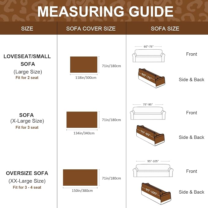 VClife Boho Couch Cover, Cute Animal Cheetah Throw Cover for Couches, Extra Large Couch Covers for 3 Seaters, Non Slip Couch Slip Cover for Dog Versatile Furniture Protector, Brown, 71''x150'' - Image 2
