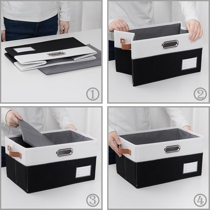 PRANDOM Foldable Storage Bins with Lids [3-Pack] Fabric Collapsible Storage Boxes Baskets Cubes Containers with Handles for Closet Living Room Bedroom (Black & White 14.9x9.8x9.8'') - Image 4