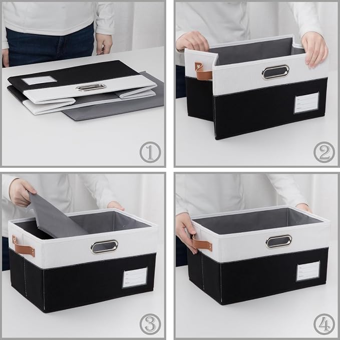 PRANDOM Foldable Storage Bins with Handles [3-Pack] Fabric Collapsible Storage Boxes Baskets Cubes Containers with Handles for Closet Living Room Bedroom (Black & White 14.9x9.8x8.3'') - Image 5