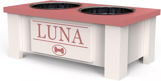 Elevated Dog Bowls for Small Dogs, Personalized Food Stand for Small Breed | Farmhouse Style, Elevated Wood Stand, Storage Container, Stainless Steel Bowls, Raised Anti-Slip Feeder, Made in USA - Image 3