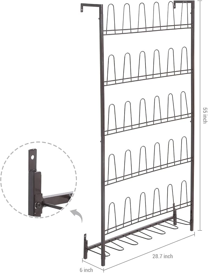 MyGift 5-Tier Wall Mounted Dark Brown Metal 18 Pair Boot and Shoe Storage Rack Organizer Stand - Image 6
