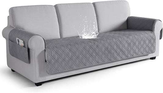 VANSOFY Waterproof Couch Cover for Pets, Light Gray, 72.4" | Non-Slip, Washable, Utility Pockets, Pet Friendly, Furniture Protector Slipcover for 3 Cushion Plus Couch by VANSOFYFURNITURECOVERS