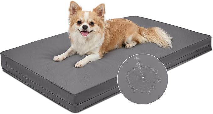 Vonabem Outdoor Waterproof Dog Bed Washable, Small Crate Pad 24 inch, Wipeable Puppy Beds with Removable Cover Reversible, Foam Leather Durable Anti-Slip Kennel Pads 23"x17" Grey by Loveforfurrykids