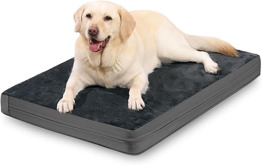 Waterproof Dog Bed Large Sized Dogs, Orthopedic Washable Crate Pad 35"x22" | Outdoor Pet Bed Foam, Reversible Faux Leather & Flannel, Durable Removable Cover, Anti-Slip Bottom,Kennel Pad 36" Dark Gray by Loveforfurrykids