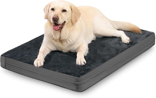 Waterproof XL Dog Bed Outdoor Orthopedic Washable Extra Large Crate Pad 42" | XLarge Foam Pet Bed, Durable Removable Cover, Reversible Faux Leather & Flannel, Anti-Sli Kennel Pad 41"x27" Dark Gray by Loveforfurrykids