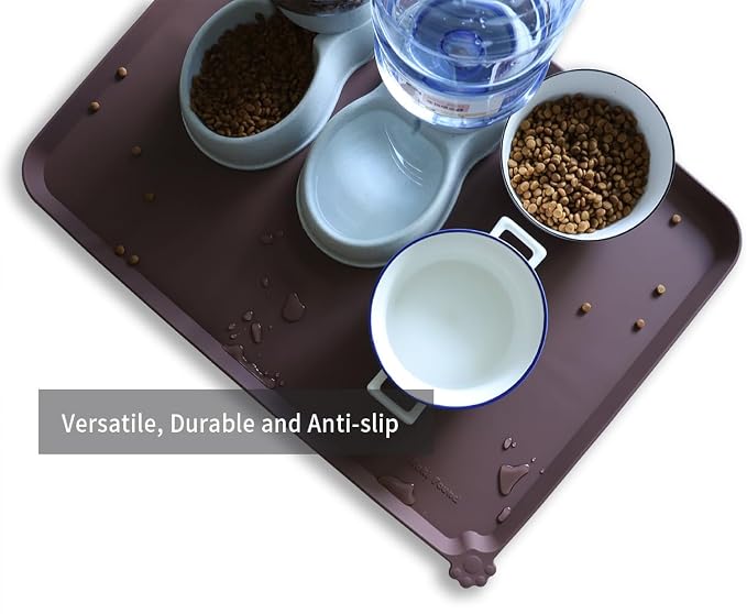 Hoki Found X-Large Silicone Non-Slip Pet Feeding Mats - Waterproof, Ideal for Dogs, Cats & Carpets - Dark Oak - Image 4