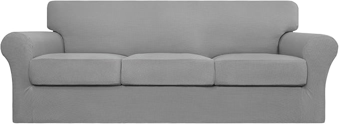 Easy-Going 4 Pieces Stretch Couch Cover Sofa Cover for Dogs Washable Sofa Slipcover for 3 Separate Cushion Couch Spandex Jacquard Fabric Elastic Furniture Protector for Pets (Light Gray, Sofa) by Easy-Going