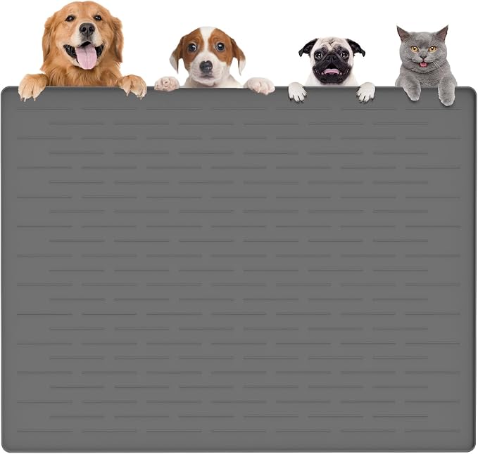 Largest Dog Food Mat, 48"x32" Silicone Dog and Cat Mat for Food and Water Bowls, Thinken Waterproof Non-Slip XXXL Pet Feeding Mat for Floors (Dark Gray) by Goldleaf