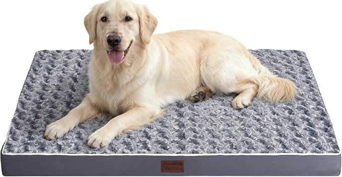 Grey 47''x29''x4 Large XXL Orthopedic Rose Plush Cover Dog Bed | Soft, Waterproof, Egg Foam, Pet Crate Beds Mat, Kennel Pads, Removable Washable Cover,Non-Slip Bottom,Anti-slip oxford fabric by YIZHUOPET