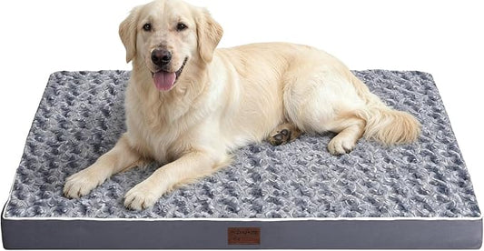 Grey 47''x29''x4 Large XXL Orthopedic Rose Plush Cover Dog Bed | Soft, Waterproof, Egg Foam, Pet Crate Beds Mat, Kennel Pads, Removable Washable Cover,Non-Slip Bottom,Anti-slip oxford fabric by YIZHUOPET