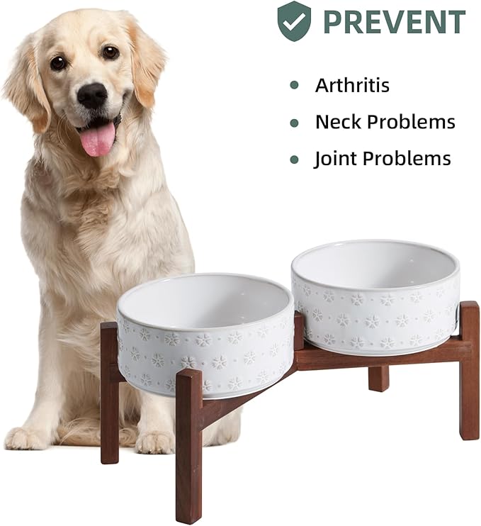Havniva Elevated Dog Bowls, Ceramic Raised Dog Bowl with Stand | 7.3” Dog Food Bowls Elevated, Dog Food and Water Bowl Set, Non-Slip Acacia Wood Stand, Medium Dogs Bowl, 5 Cups 41 oz - Image 5