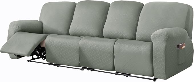 vctops Diamond Recliner Sofa Covers 10-Pieces Stretch Large RV Couch Covers for 4 Seats Reclining Slipcovers Soft Solid Furniture Protector (Greyish Green,4 Seat) by vctops