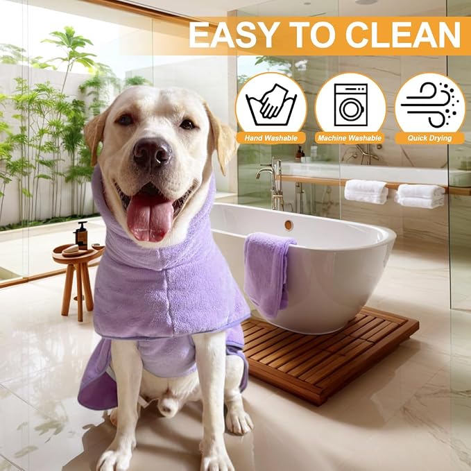 Medium to Large Size Dog Bathrobe, Quick Drying Super Absorbent, Warm Dog Towels, Adjustable Hoodies and Belts for Dog Bath Products (Purple,L) - Image 5