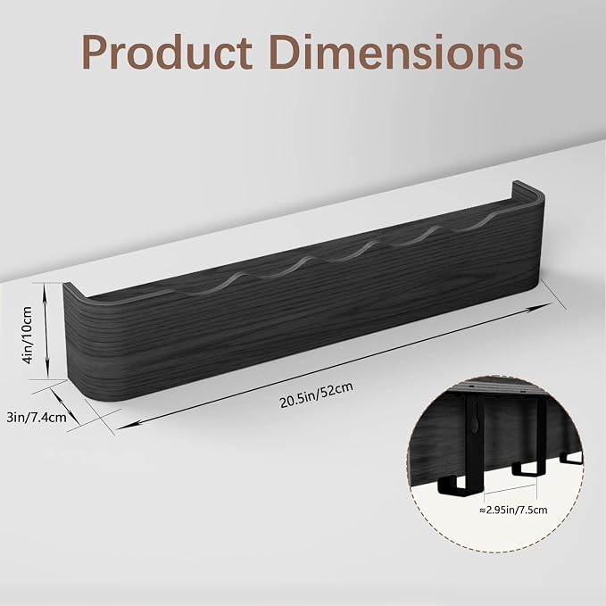 Coat Rack Wall Mount with Hidden Hooks, Wall Hooks with Shelf, Wall Key Holder Mount Wooden Shelf Entryway Hooks for Bedroom Bathroom for Hanging Coats Hats Bags Towels (Black Wave-Shape, 5 Hooks) - Image 2