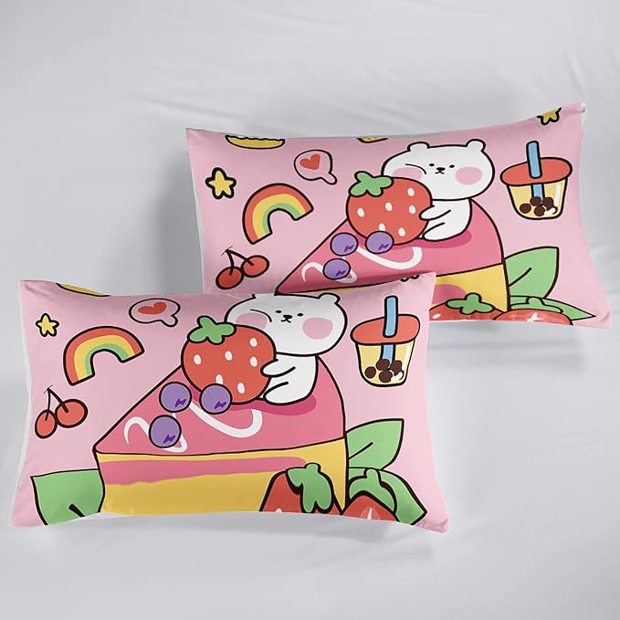 QOOMO Kawaii Bear Comforter Twin, Pink Set for Kids Teens Girls, 3Pcs Bedding With 2 Pillowcases, Down Alternative, Soft and Lightweight, Twin Size - Image 6