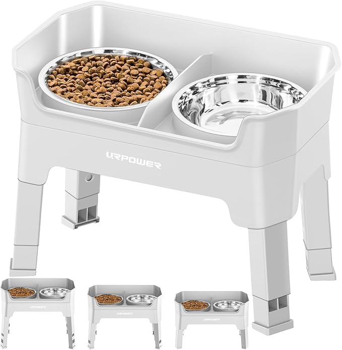 URPOWER Elevated Dog Bowls, 3-in-1 Double Deck Raised Dog Bowl Stand | 4 Height Adjustable Raised Stand with 2 Stainless Steel Food Bowls & Licking Plate for Small, Medium & Large Dogs by URPOWER