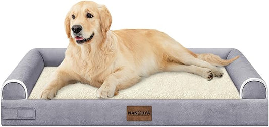 NANUYA Orthopedic Dog Bed for Large Dogs, 36 x 27 Inch, Purple | Egg crate foam for joint support, 3-sided bolster pet sofa, waterproof lining, washable cover, and non-skid base by Nanuya