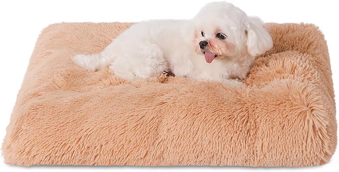 Bedfolks Plush Waterproof Dog Crate Bed, Removable Washable Cover, Faux Fur, Fluffy Kennel Bed 23"x18", Camel by Bedfolks