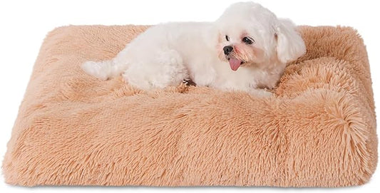 Bedfolks Plush Waterproof Dog Crate Bed, Removable Washable Cover, Faux Fur, Fluffy Kennel Bed 23"x18", Camel by Bedfolks