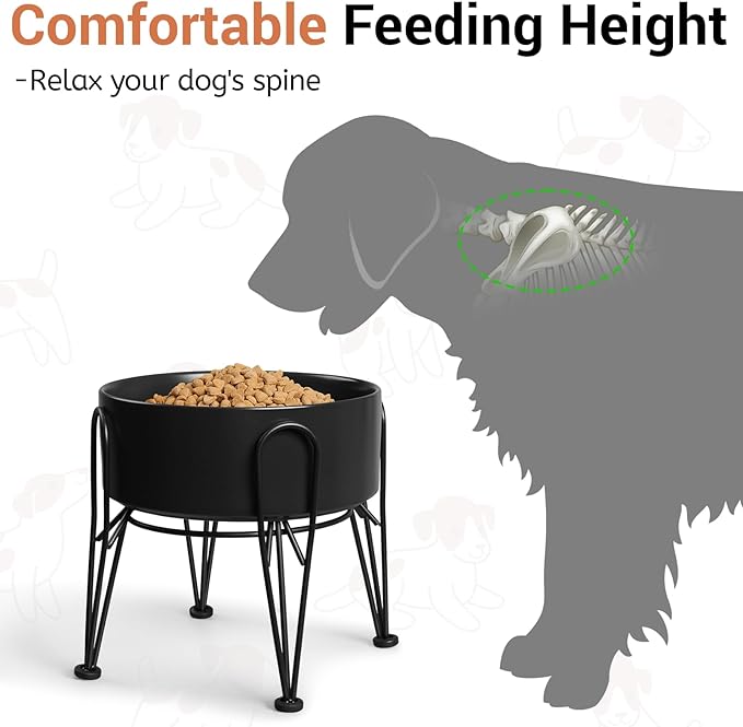 Elevated Dog Bowls, Ceramic Raised Dog Bowl Set with Anti-Slip and Non-Tip Metal Stand, 2 Pack Pet Food and Water Feeding Bowls for Small and Medium Dogs (Black,7.6 Cups) - Image 2