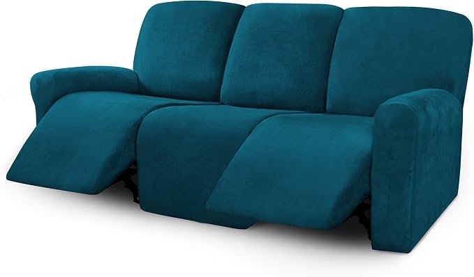 ULTICOR Velvet 8-Pieces Recliner Sofa Covers Stretch Reclining Couch Covers for 3 Cushion Reclining Sofa Slipcovers Furniture Covers Thick Soft Washable (3 Seater Recliner Cover, Deep Teal) by ULTICOR